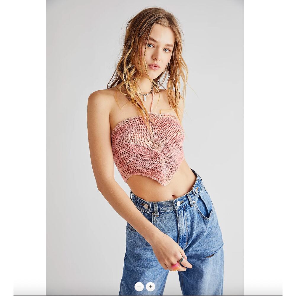 Free People x Tricia Fix Crochet Heart Tank Top Crop Halter Boho Fairycore Fairy